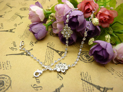 925纯银手链 女 水晶 情侣银首饰品手链子	