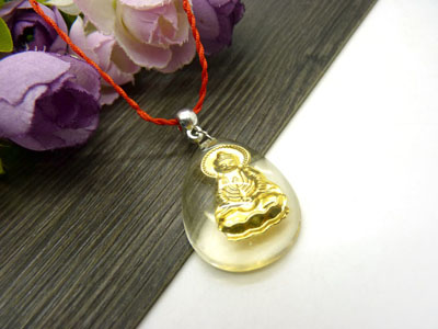 水晶镶金项坠观音佛 项链吊坠	