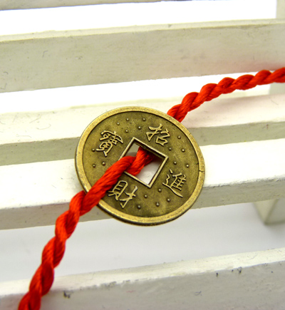 红手绳 红绳手链 绳子 本命年辟邪红绳 复古铜钱招财进宝	