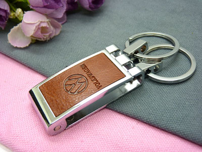 高档真皮男士钥匙挂扣汽车双圈男士商务礼品-真皮车标钥匙钢扣（礼盒装）