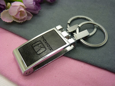 高档真皮男士汽车双圈男士商务礼品-真皮车标钥匙钢扣（礼盒装）7号