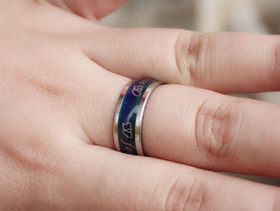 钛钢变色戒指 LOVE爱心情侣对戒 爆款心情感温变色女士戒指 