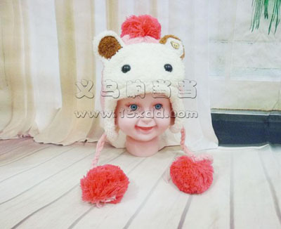 儿童秋冬季新款婴儿帽宝宝-女孩毛绒套头帽韩版