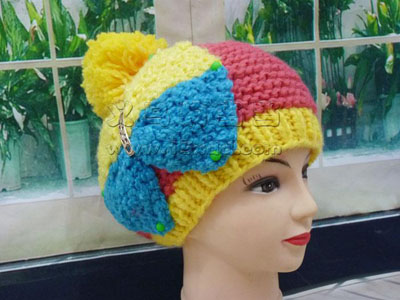 韩国秋冬季新款可爱蝴蝶结毛线帽子 手工编织毛线帽女