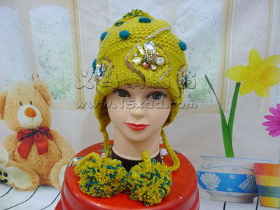 冬季帽子韩版潮可爱毛线帽-镶钻高档手工针织帽