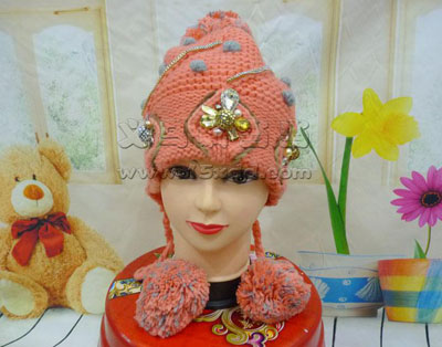 冬季帽子韩版潮可爱毛线帽-镶钻高档手工针织帽