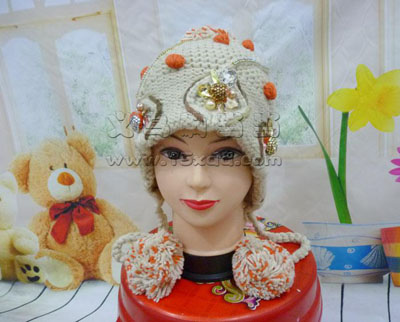 冬季帽子韩版潮可爱毛线帽-镶钻高档手工针织帽