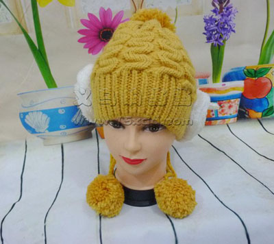 冬季新款毛毛护耳保暖挂绳帽 -韩版加厚毛线帽女	