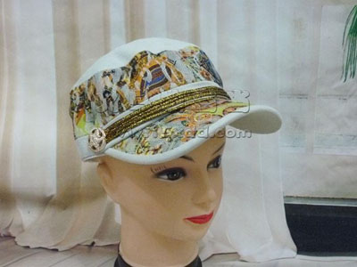 韩版潮帽时尚民族风平顶军帽 -时尚牛仔印花帽	