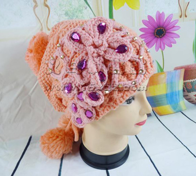 女冬天韩版潮可爱冬季女士毛线帽子-毛线珍珠镶钻女帽
