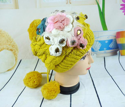 新款韩版潮时尚冬季保暖护耳针织帽 -珍珠镶钻女士女生帽子	