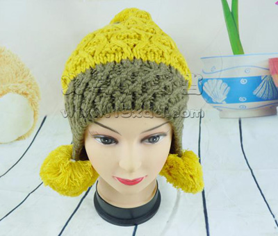 新款手工毛线帽子 -彩球帽菠萝秋冬帽子
