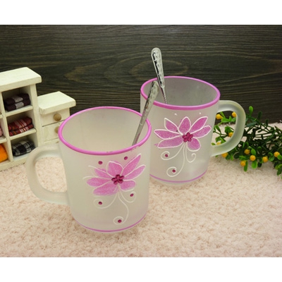 磨砂玻璃杯水杯 果汁杯牛奶杯带勺套装 礼品盒2个装礼物