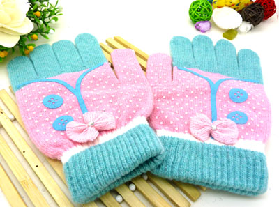 保暖五指手工加绒手套彩色蝴蝶个性点点手套	