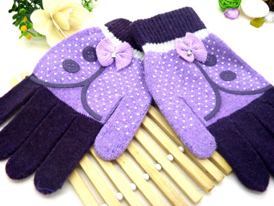保暖五指手工加绒手套彩色蝴蝶个性点点手套	