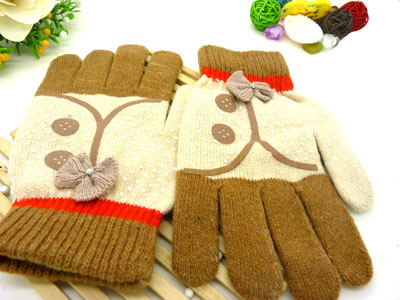 保暖五指手工加绒手套彩色蝴蝶个性点点手套	