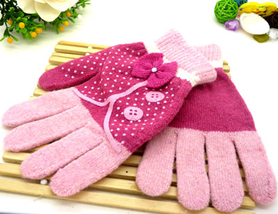 保暖五指手工加绒手套彩色蝴蝶个性点点手套