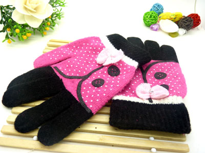 保暖五指手工加绒手套彩色蝴蝶个性点点手套	