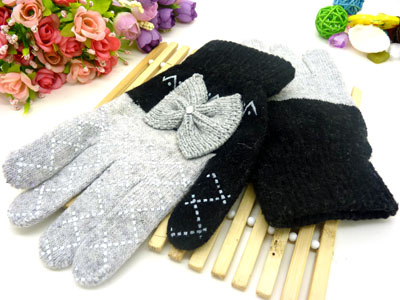 手工保暖手套加绒蝴蝶点砖个性曲线手套（40号）	