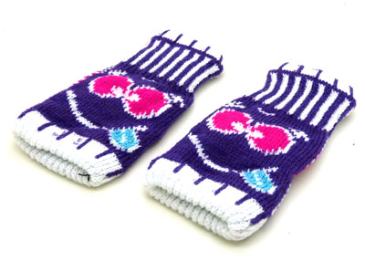 秋冬季手套 女式五指 可爱保暖 蝴蝶结 羊毛分指手套	