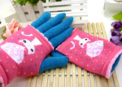 韩版手工针织条纹保暖手套加厚两件（4号）