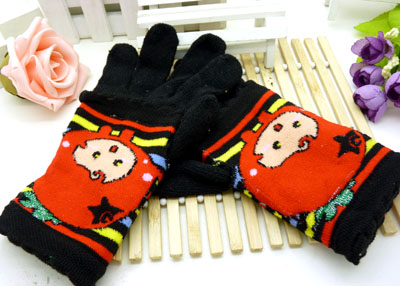 韩版手工针织条纹手套秋冬保暖全指加厚两件套（4号