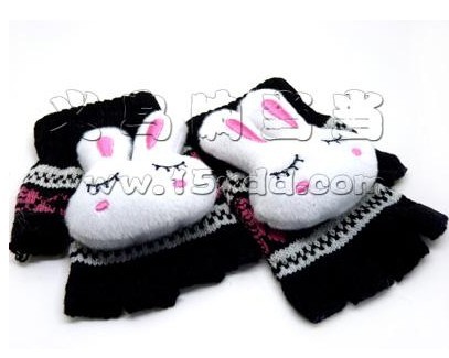 韩版时尚冬季新款女士卡通兔半指手套 保暖护手手套 （52号）