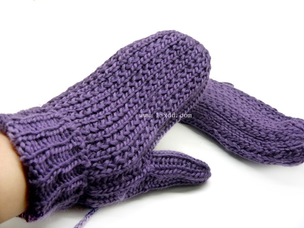 加厚粗毛线全指女针织手套 挂绳挂脖式手套（15号）	