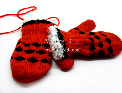 立方花点挂绳挂脖手套 手工针织毛线秋冬季防寒手套（30号）	