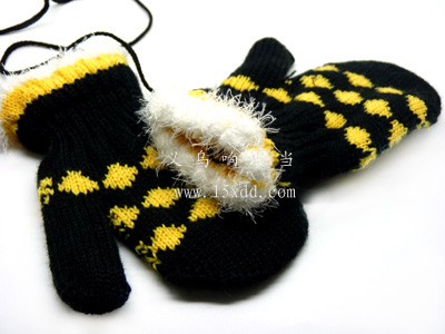 立方花点挂绳挂脖手套 手工针织毛线秋冬季防寒手套（30号）	