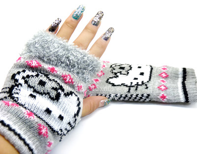 保暖针织毛线卡通时尚键盘手套 保暖毛线半指手套24-63