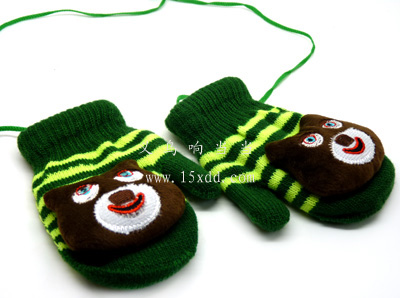  韩版卡通 情侣加厚毛绒保暖带绳挂脖全指手套 卡通熊手套（33号）