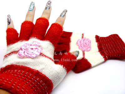 冬季保暖新款通用露半指毛绒短款手套 办公写字手套（58号）