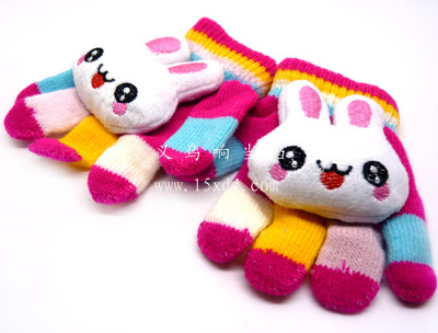 新款儿童五指卡通兔头手套 秋冬季防寒保暖小孩手套（64号