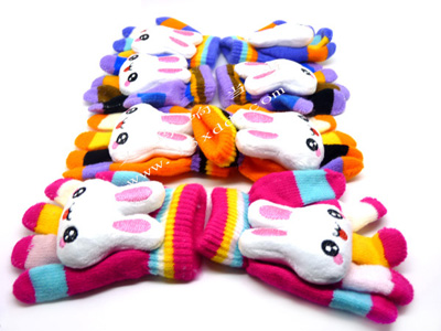 新款儿童五指卡通兔头手套 秋冬季防寒保暖小孩手套（64号）