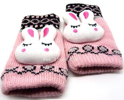 新韩版潮可爱女毛线手套 手工针织卡通兔头手套（51号）