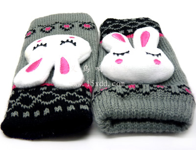 新韩版潮可爱女毛线手套 手工针织卡通兔头手套（51号）