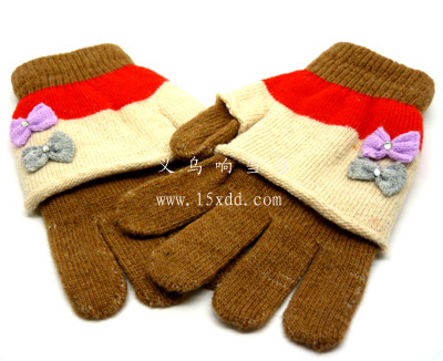  时尚女士蝴蝶结半指五指手套 学生两件套手套（61号）