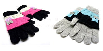 时尚女士蝴蝶结半指五指手套 学生两件套手套（61号）