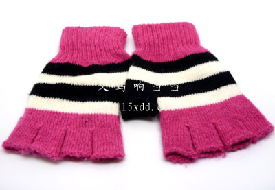  女式冬季保暖加厚露指可爱手套 写字办公针织学生手套（56号）