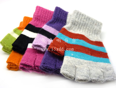 女式冬季保暖加厚露指可爱手套 写字办公针织学生手套（56号）