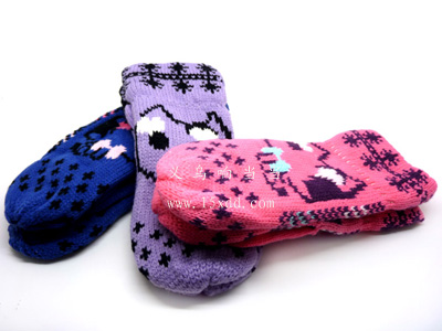 秋冬季防寒保暖卡通全指手套 针织毛线男女士手套16-55	