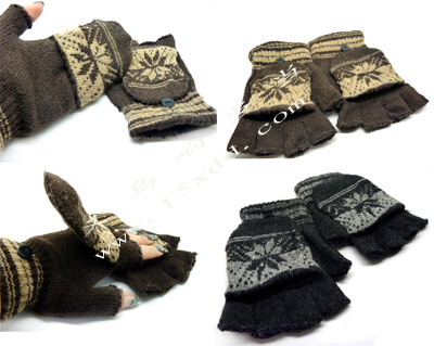 两用毛线手套 可爱雪花毛绒男女通用手套（54）	