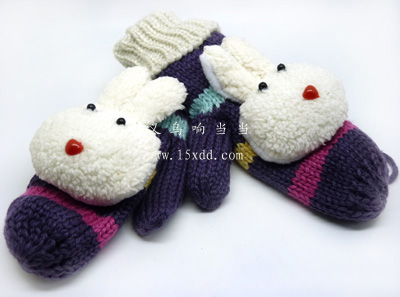 可爱韩版全指卡通可爱兔加厚手套 骑车保暖女士冬季手套38-36