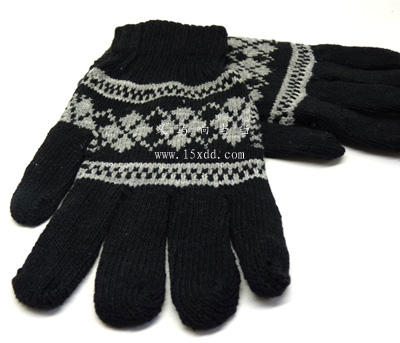 雪花全指针织加厚保暖手套 韩版男士秋冬季棉毛线手套 