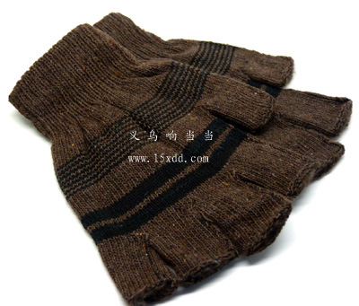 秋冬季男士条格半指保暖毛手套 户外工作手套