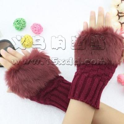 韩版冬季女款仿兔毛半指手套(35号)	