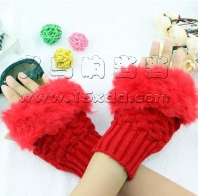 韩版冬季女款仿兔毛半指手套(35号)