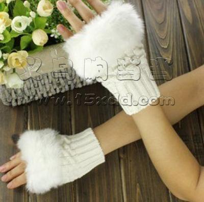 韩版冬季女款仿兔毛半指手套(35号)	