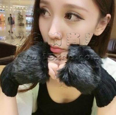 韩版冬季女款仿兔毛半指手套	(35号)	